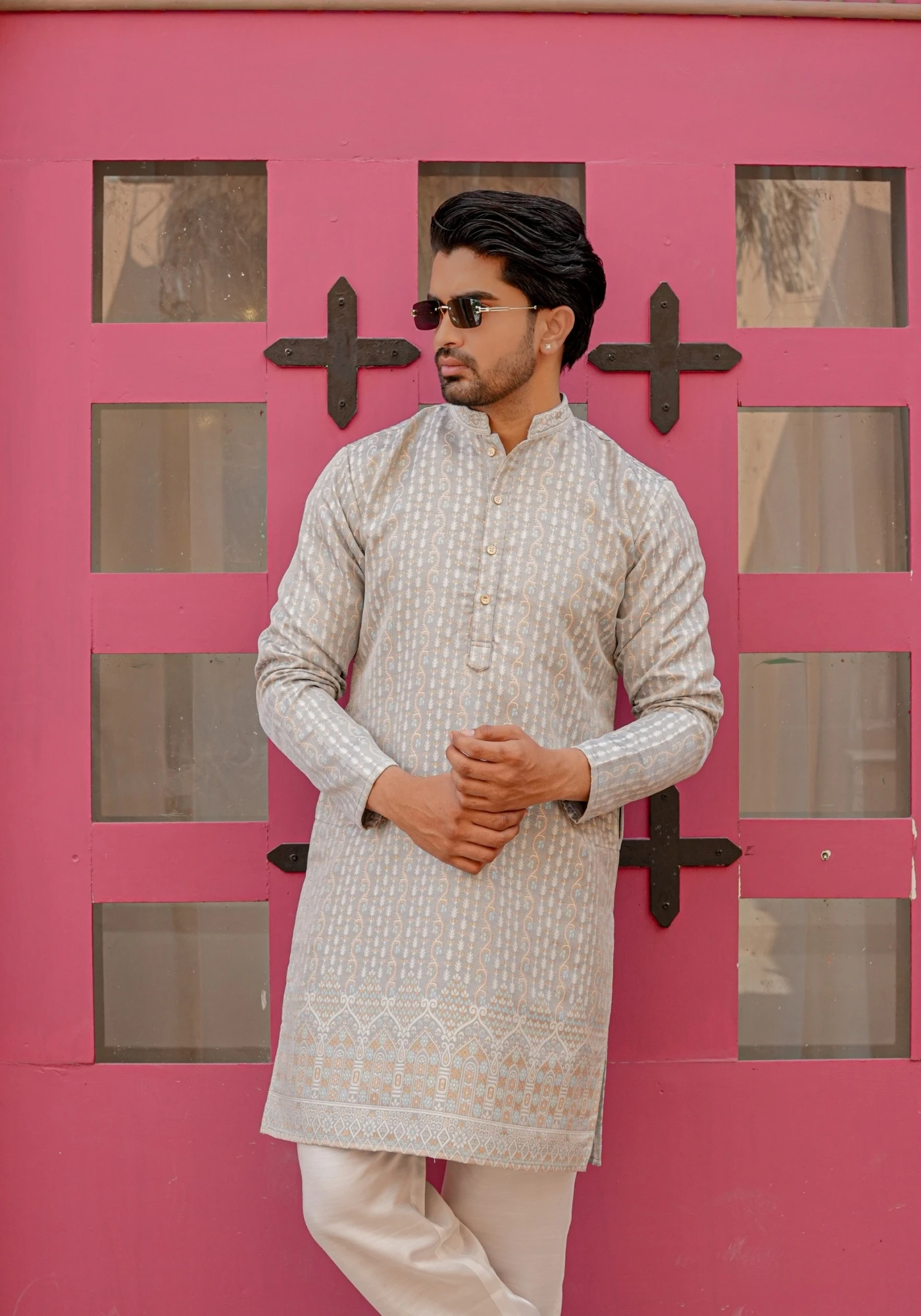 Grey Nazakat Belrekha Jacquard Kurta - view 1
