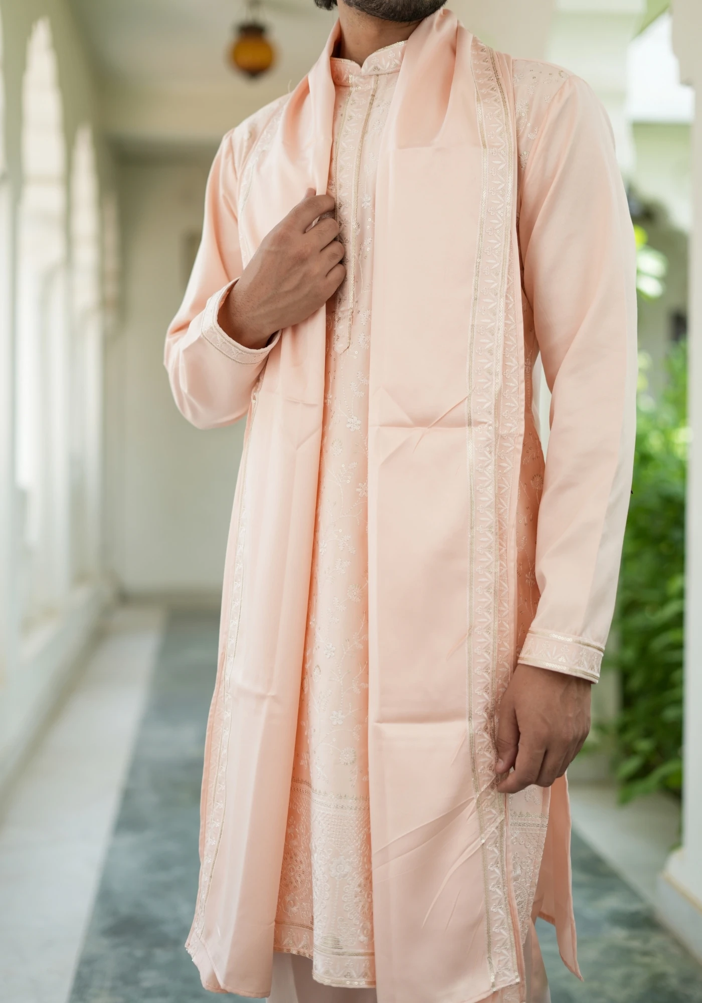 Peach Noorjaal Chandni Embroidered Kurta Pant with Dupatta - view 4