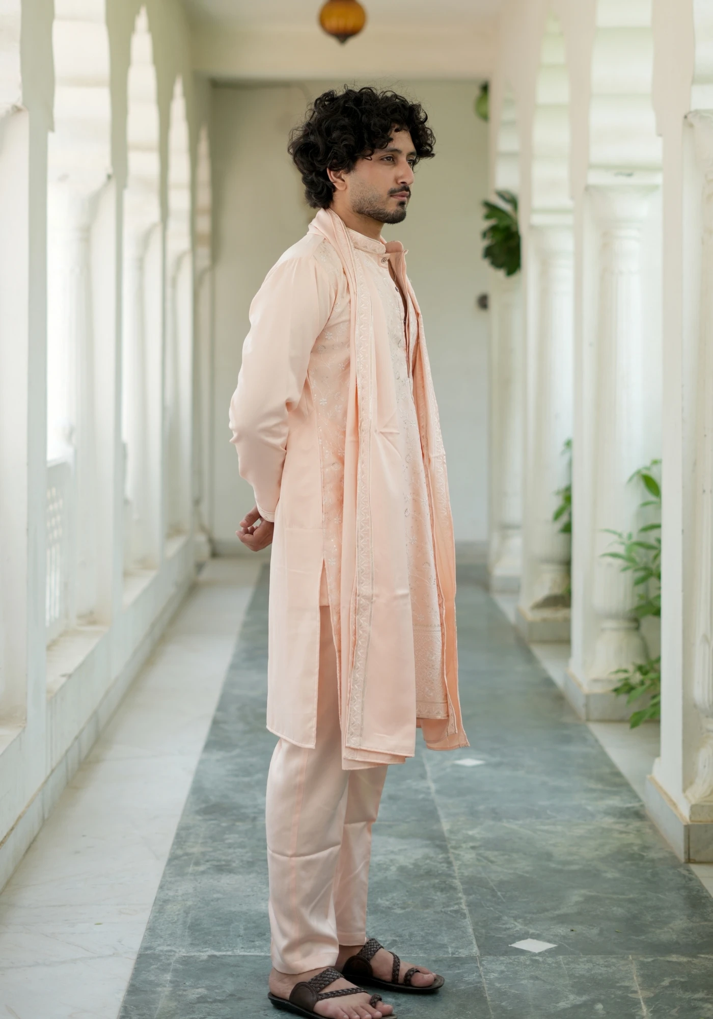 Peach Noorjaal Chandni Embroidered Kurta Pant with Dupatta - view 5