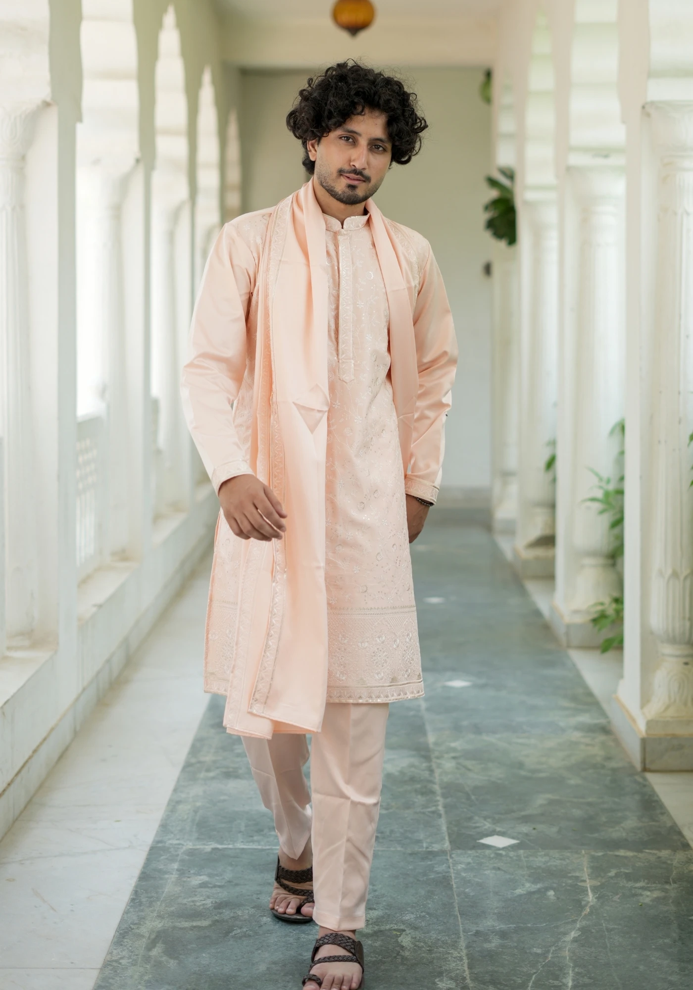 Peach Noorjaal Chandni Embroidered Kurta Pant with Dupatta - view 6