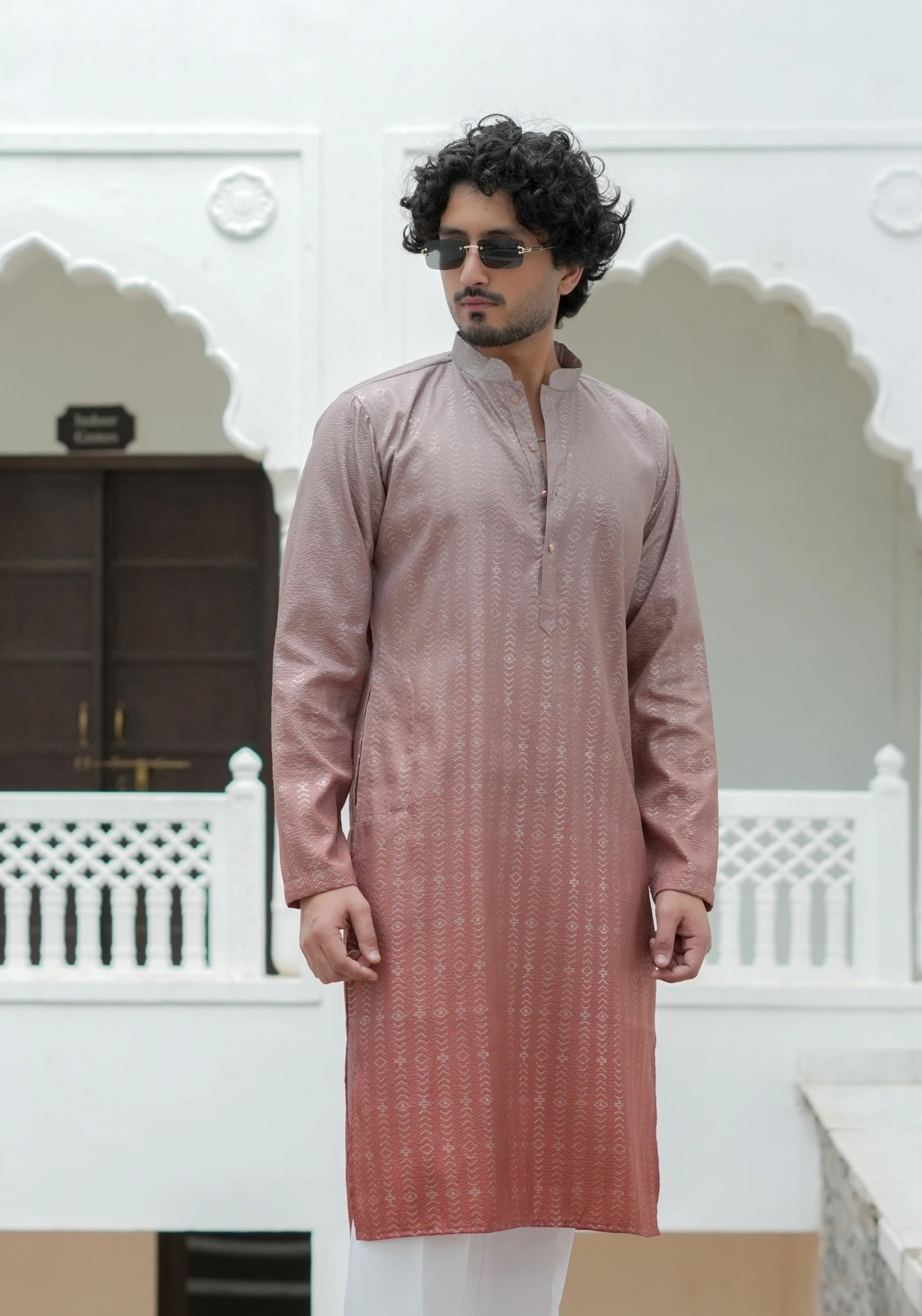 Dusty Rust Nazakat Tarangrekha Self Woven Ombre Kurta - view 1