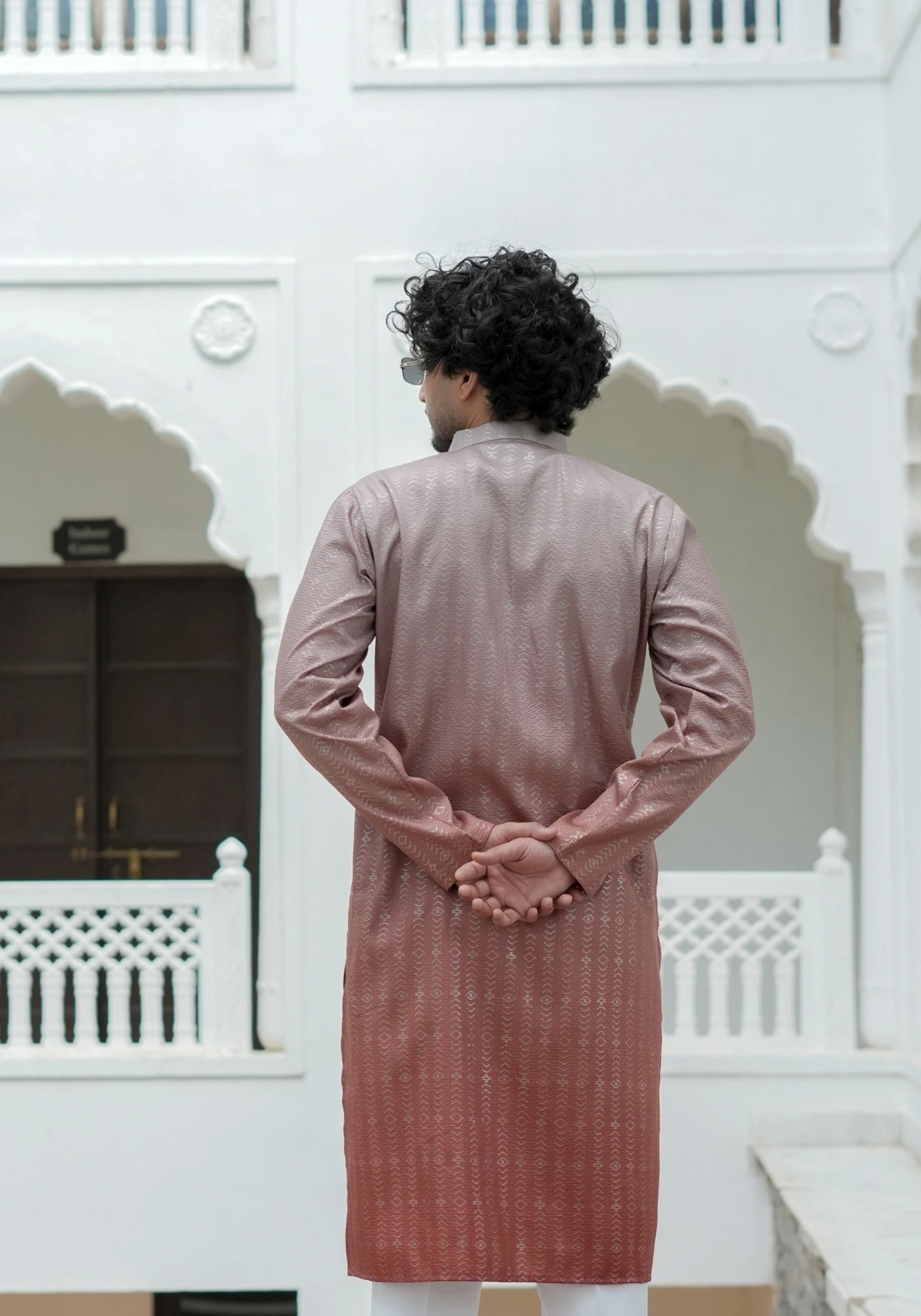 Dusty Rust Nazakat Tarangrekha Self Woven Ombre Kurta - view 3