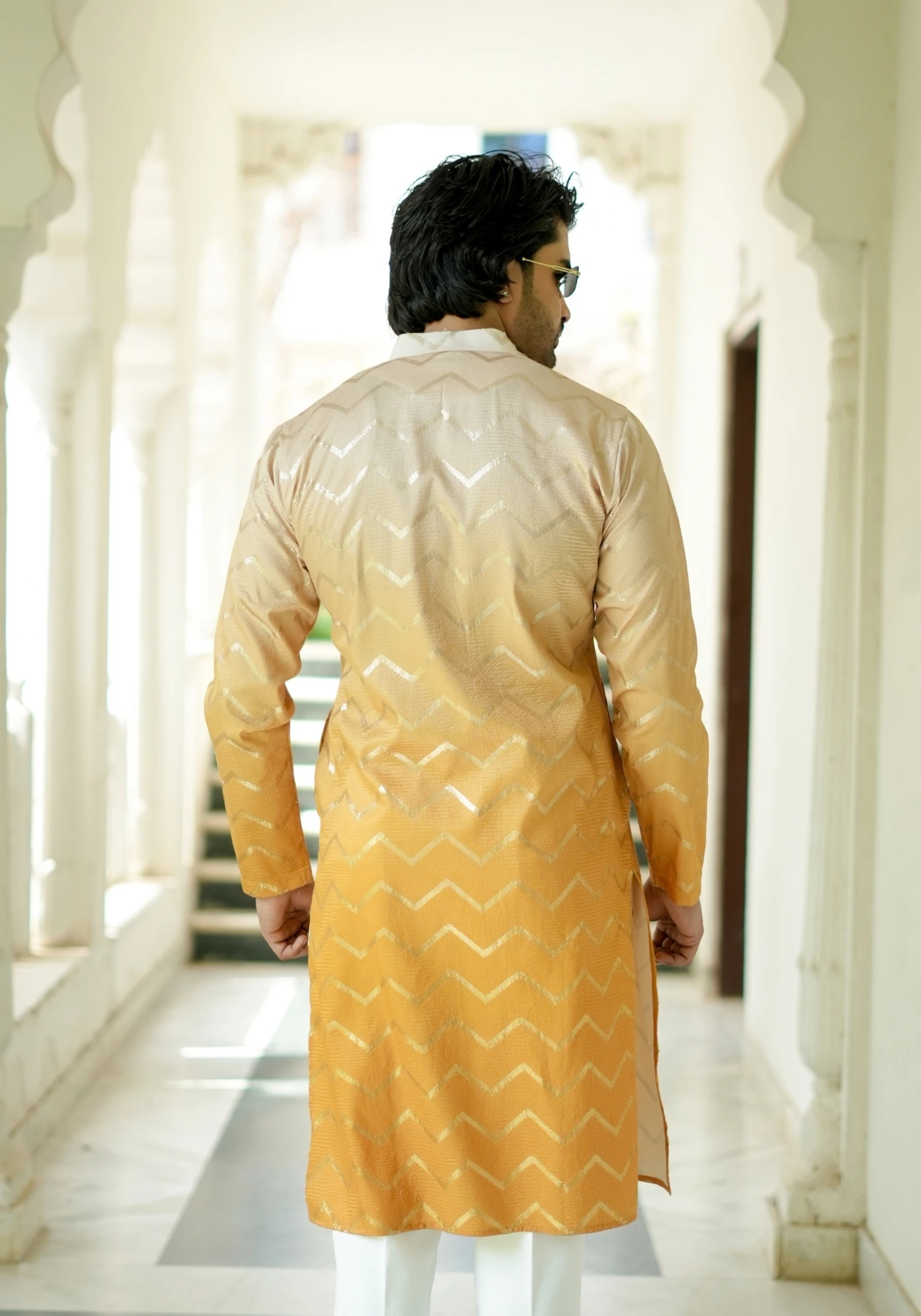 Honey Gold Nazakat Tarangrekha Self Woven Ombre Kurta - view 3