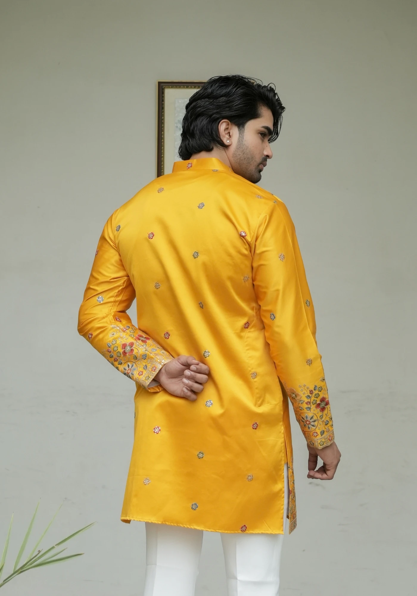 Mustard Yellow Noorjaal Gulrang Embroidered Kurta - view 3