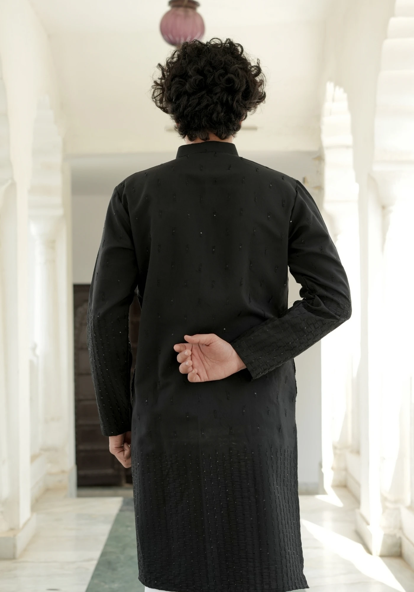 Midnight Black Nazakat Sutra Embroidered Kurta - view 3