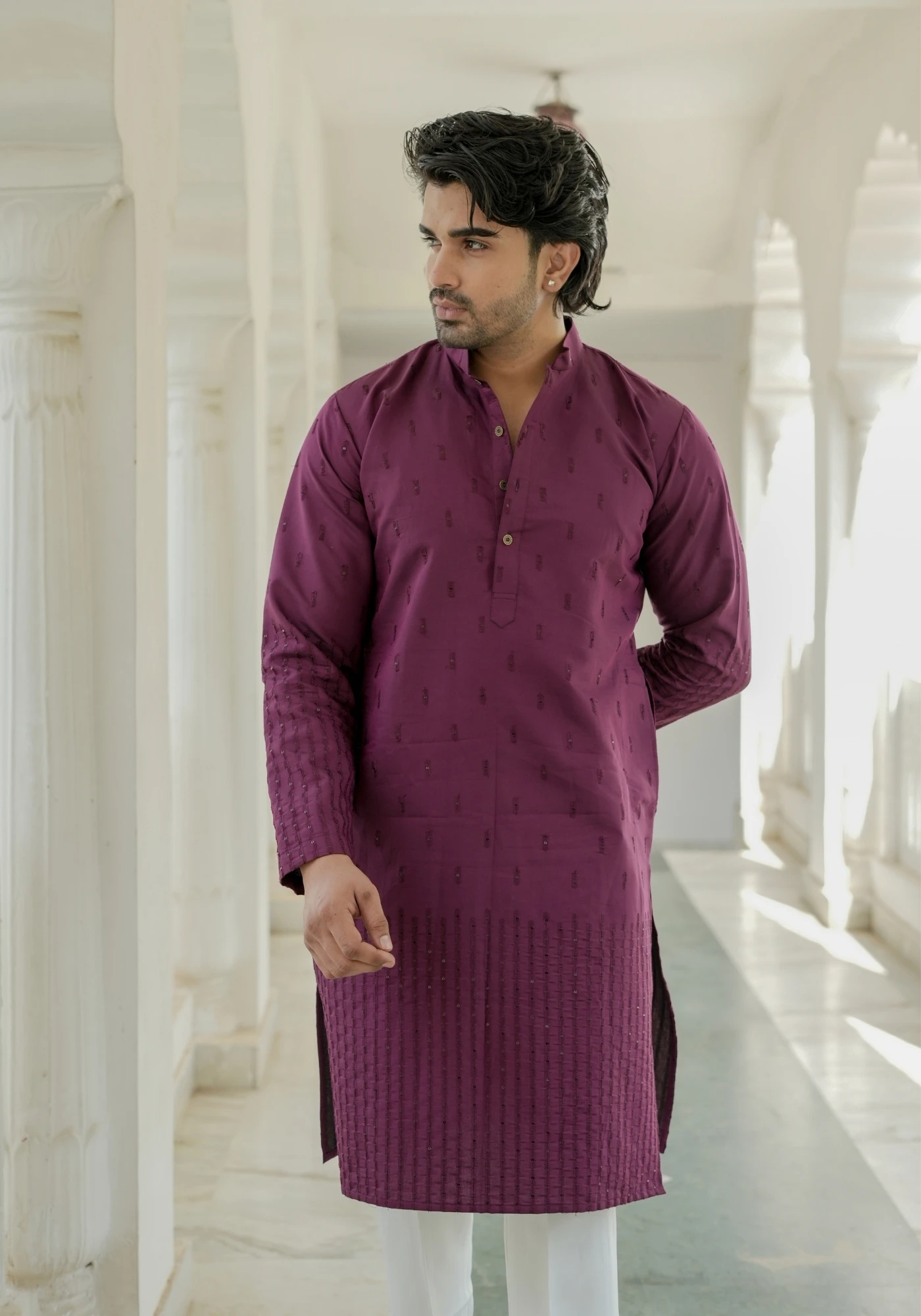 Vintage Wine Nazakat Sutra Embroidered Kurta - view 4