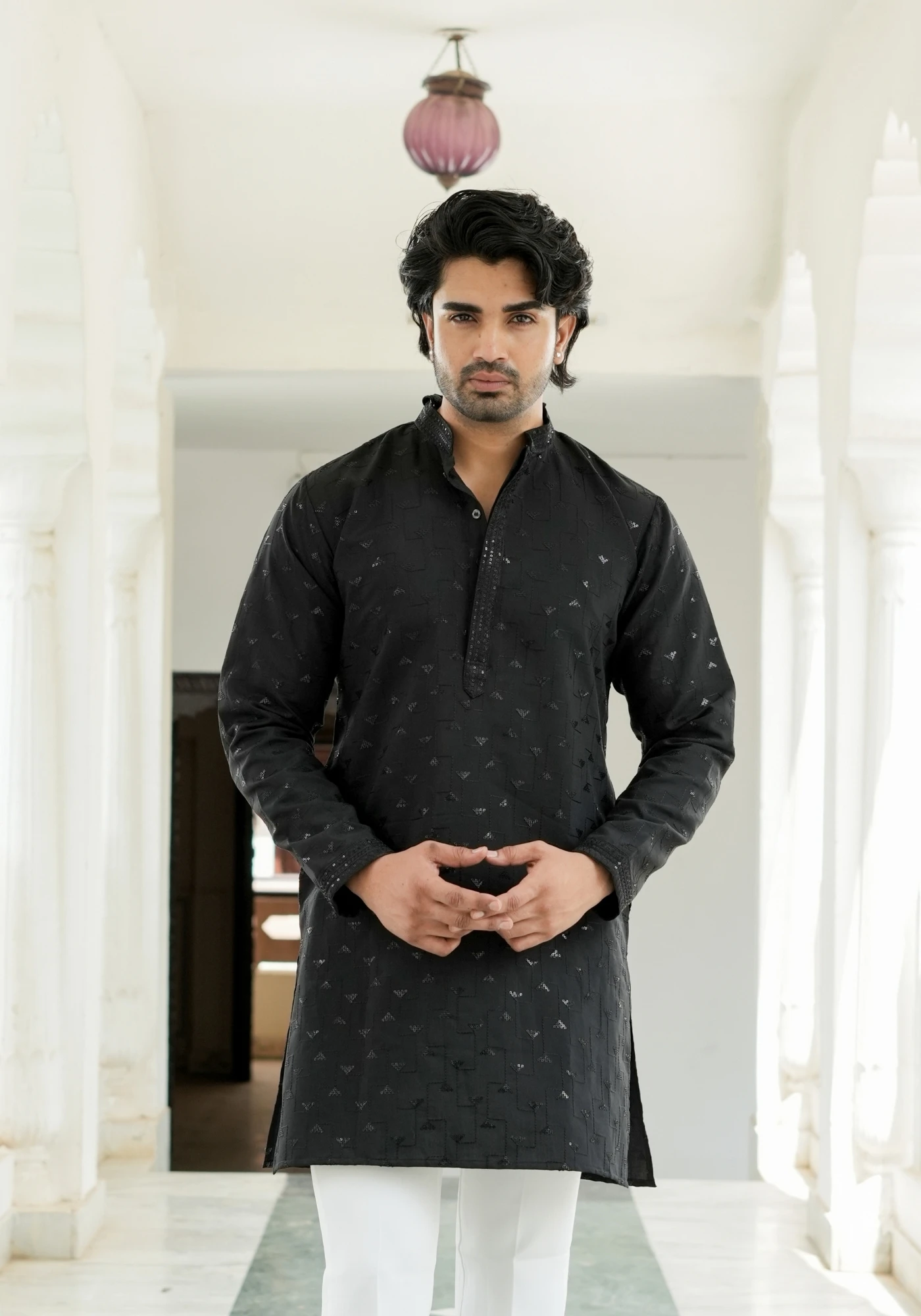 Midnight Black Nazakat Karigar Embroidered Kurta - view 1