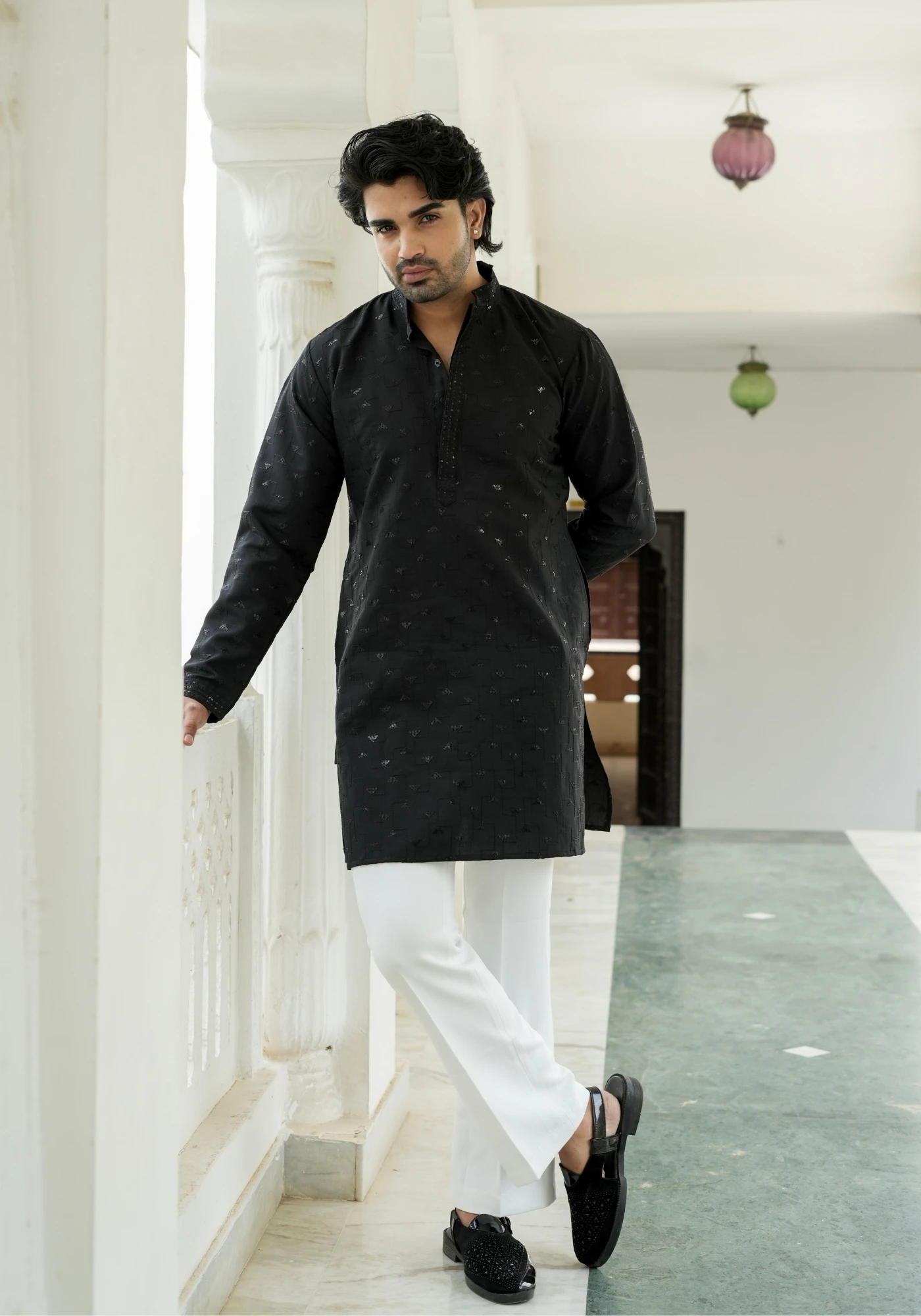 Midnight Black Nazakat Karigar Embroidered Kurta - view 6