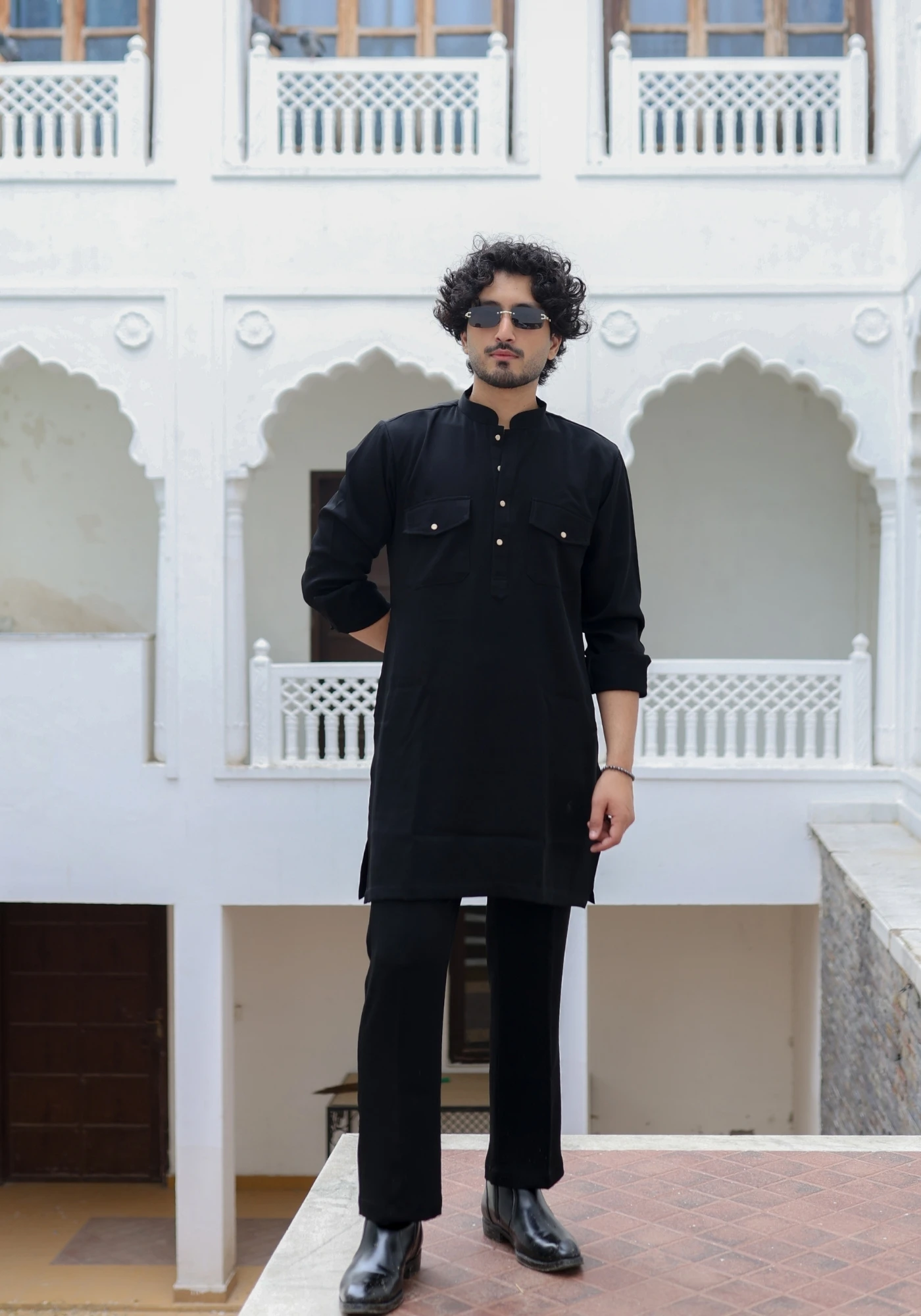 Classic Black Riwaayat Shastra Pathani Kurta Pant Set - view 4
