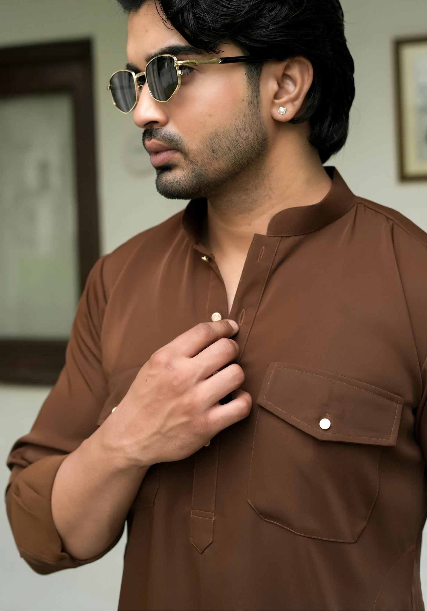 Walnut Brown Riwaayat Shastra Pathani Kurta Pant Set - view 4