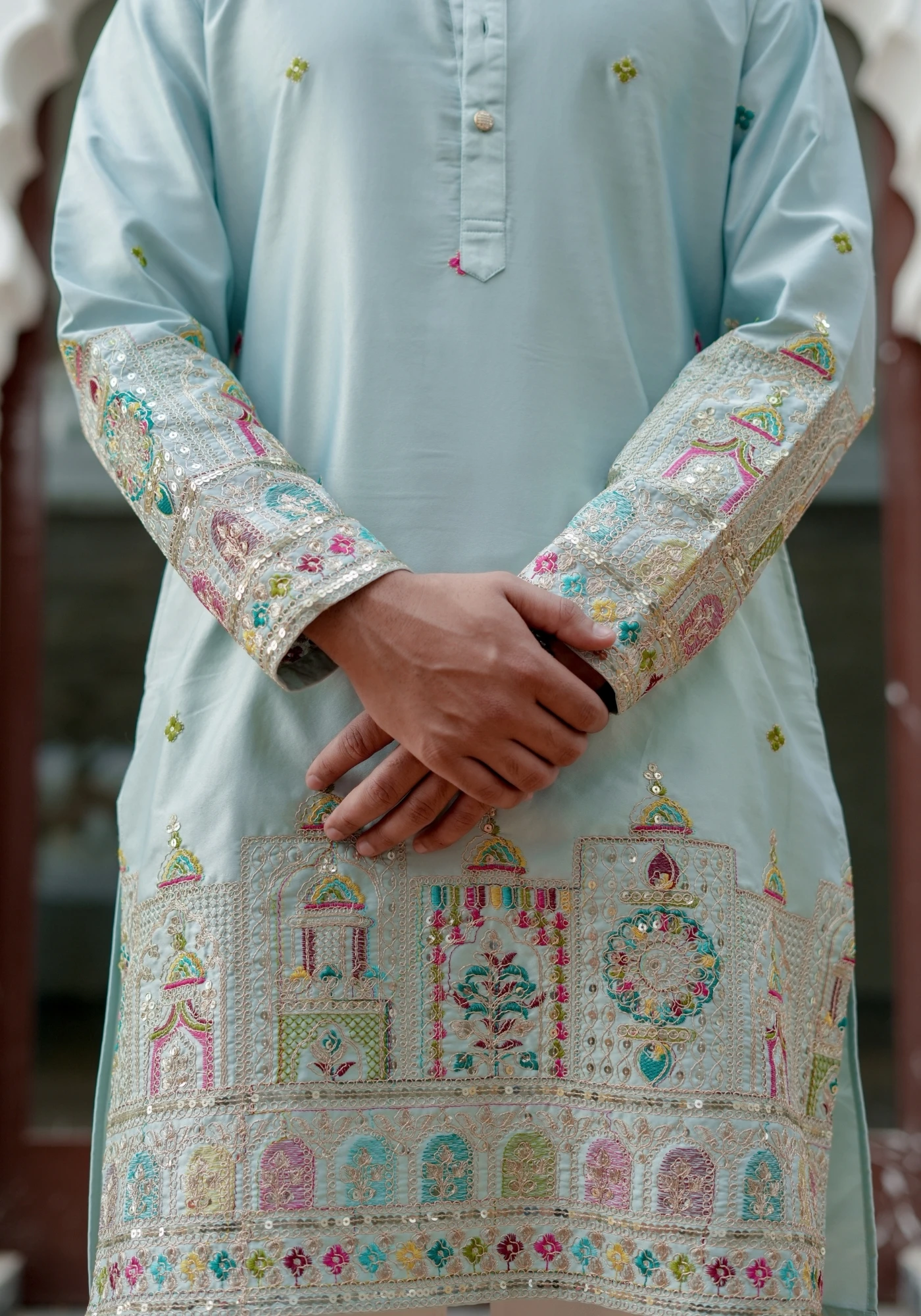 Sky Blue Sheher Naqsh Embroidered Kurta - view 2