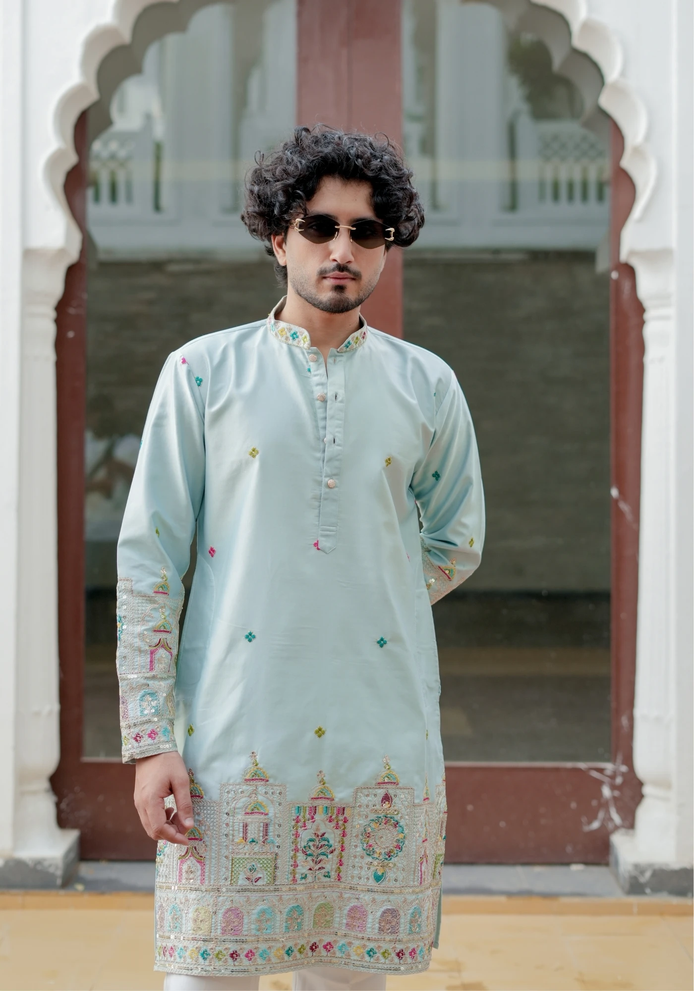 Sky Blue Sheher Naqsh Embroidered Kurta - view 4