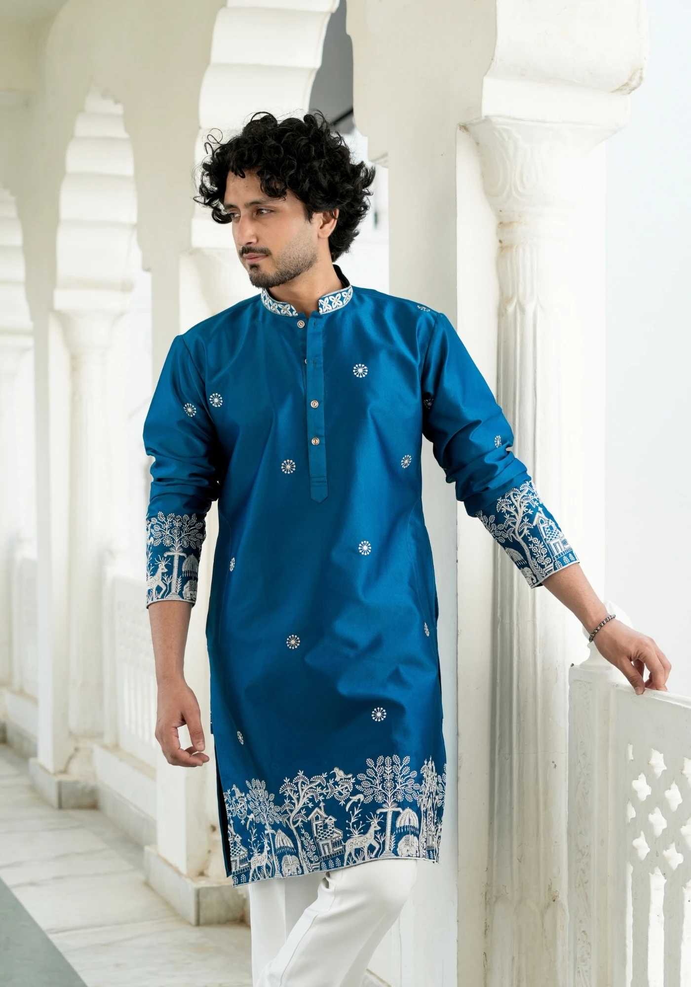 Imperial Blue Sheher Naqsh Embroidered Kurta - view 3