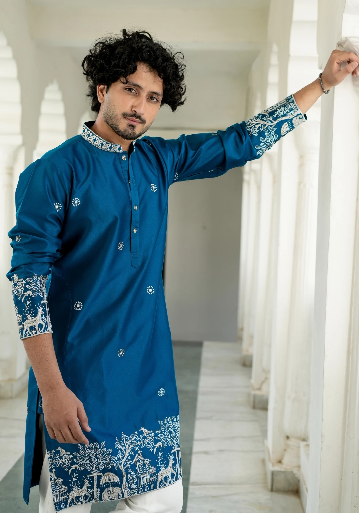 Imperial Blue Sheher Naqsh Embroidered Kurta - view 5