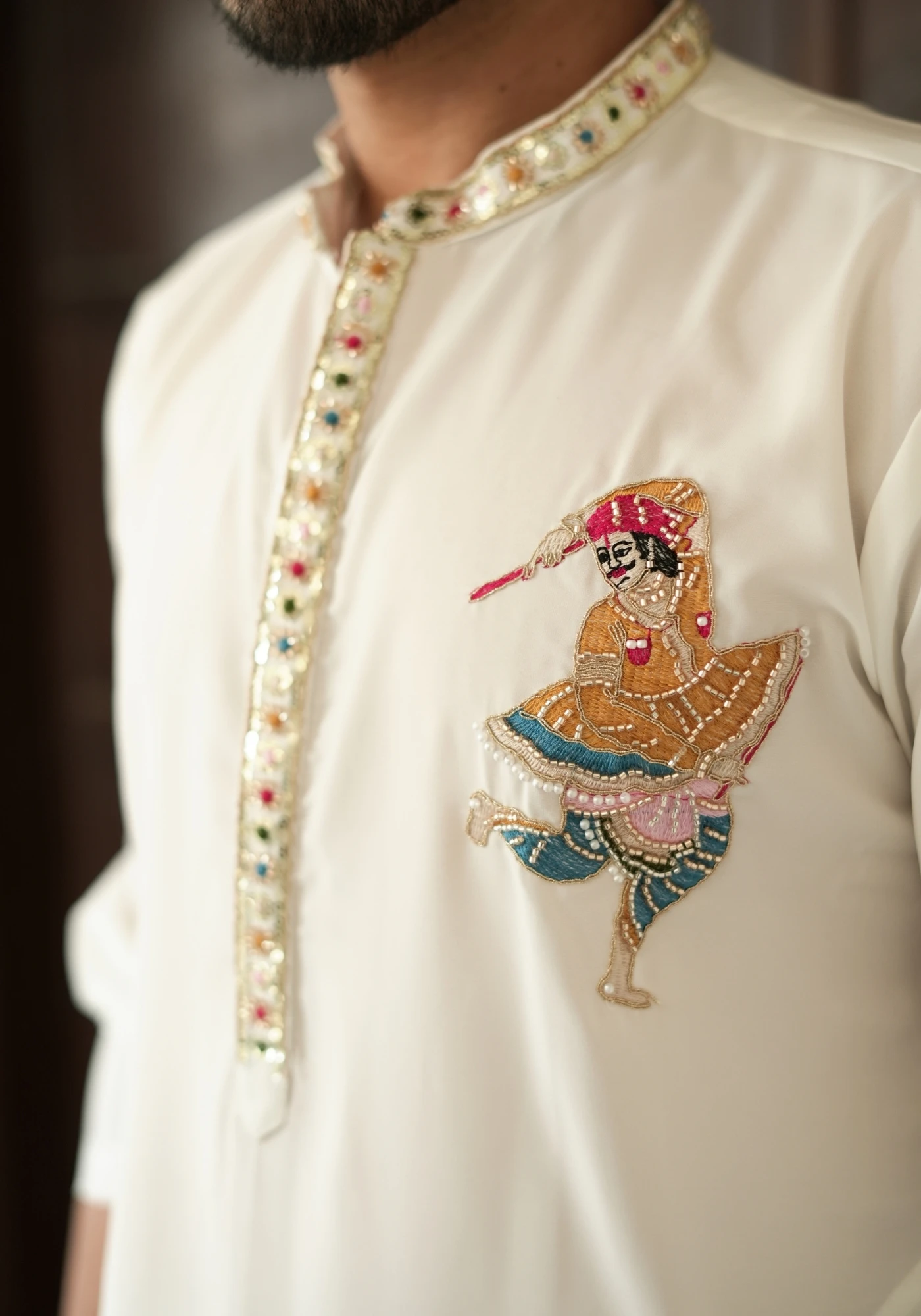 Off White Riwaayat Rangmahal Navratri Embroidered Kurta Pant set - view 3