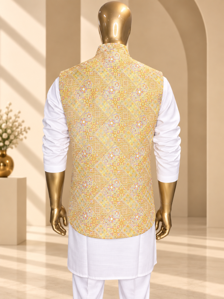 Golden Yellow Riwaayat Gulchowk Woven Koti - view 4