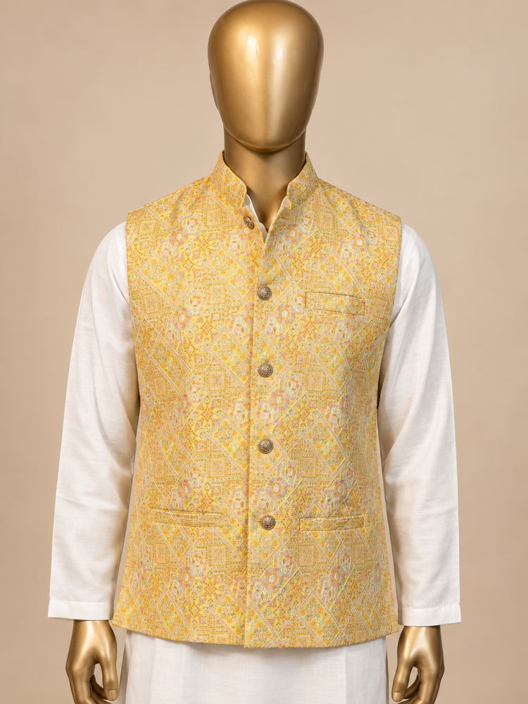 Golden Yellow Riwaayat Gulchowk Woven Koti - view 1