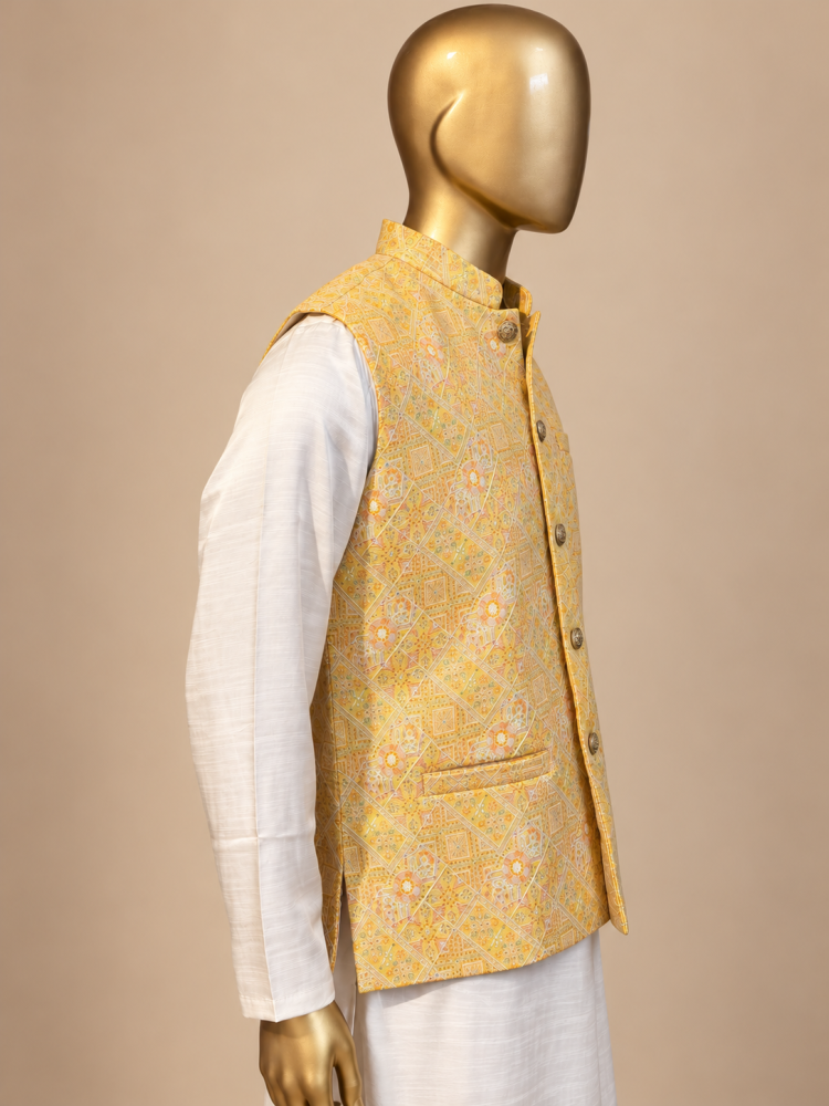 Golden Yellow Riwaayat Gulchowk Woven Koti - view 2