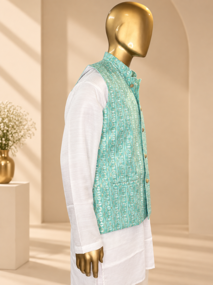 Seagreen Riwaayat Sequin Embroidered Koti - view 2
