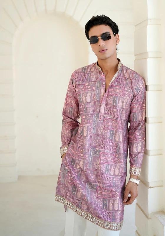 Lavender Raang Katha Aaina Printed Kurta