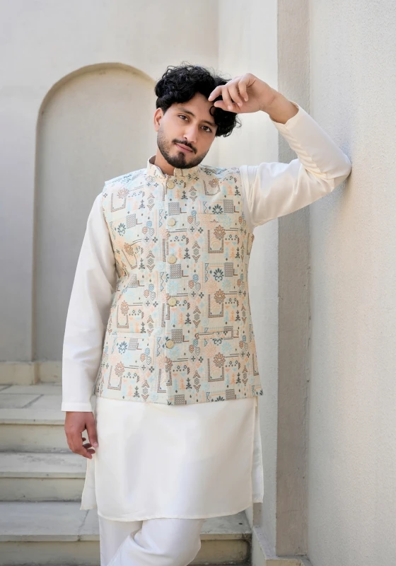 Heritage Blue Riwaayat Woven Koti with Kurta