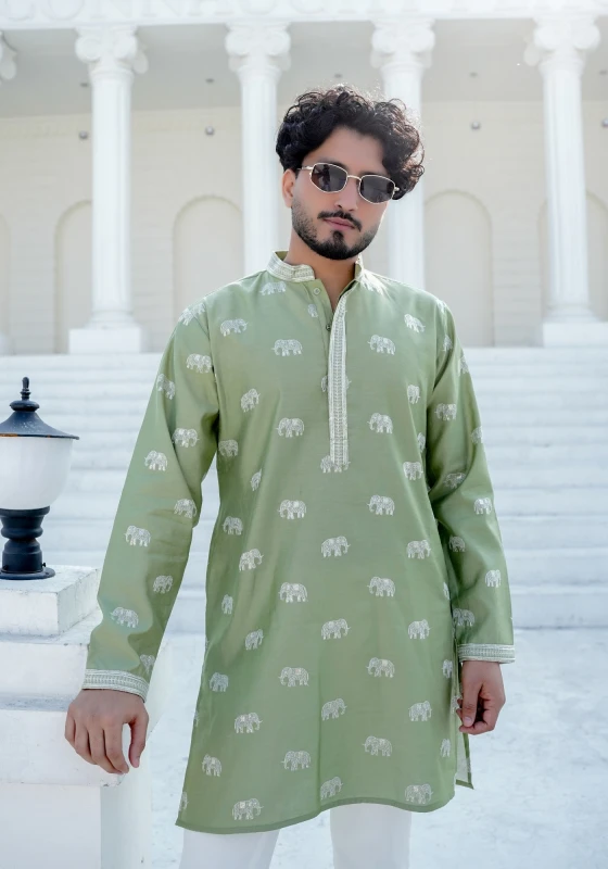 Sage Green Raang Katha Gajrekha Embroidered Kurta
