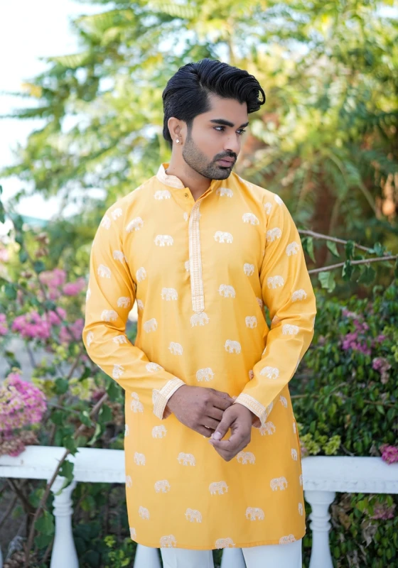 Mustard Yellow Raang Katha Gajrekha Embroidered Kurta