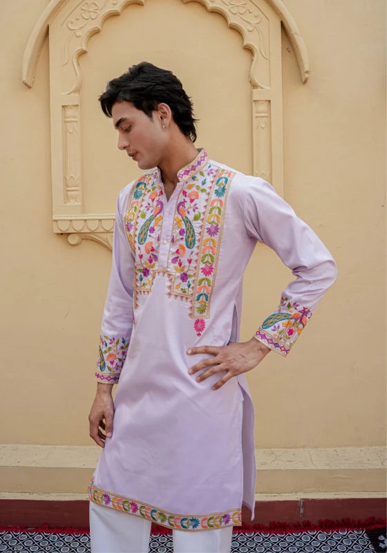 Lavender Gulnaar Rangphool Embroidered Kurta