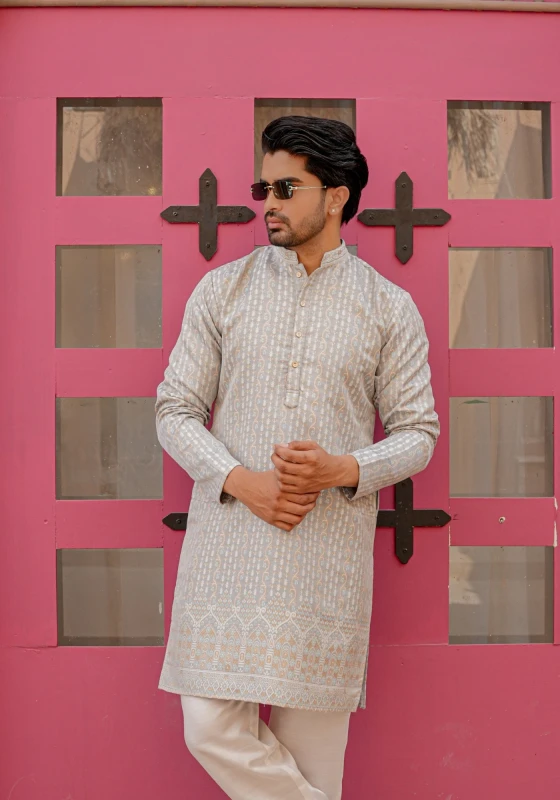 Grey Nazakat Belrekha Jacquard Kurta