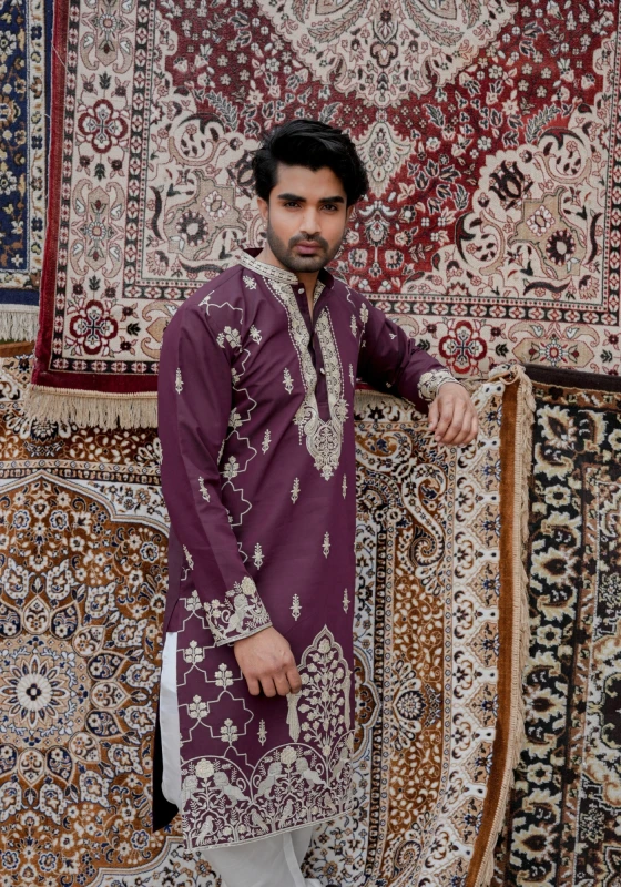 Vintage Wine Gulnaar Mehraab Embroidered Kurta