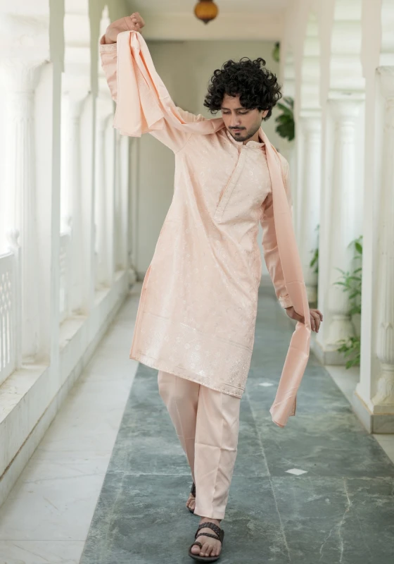 Peach Noorjaal Chandni Embroidered Kurta Pant with Dupatta