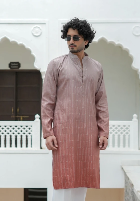 Dusty Rust Nazakat Tarangrekha Self Woven Ombre Kurta