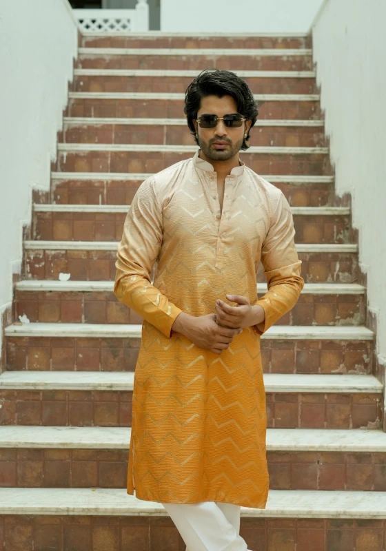 Honey Gold Nazakat Tarangrekha Self Woven Ombre Kurta