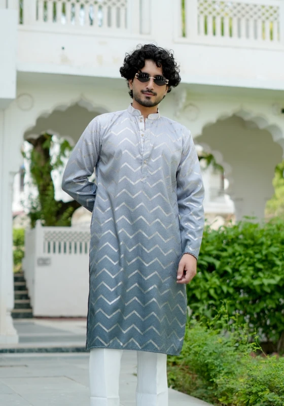 Ash Grey Nazakat Tarangrekha Self Woven Ombre Kurta