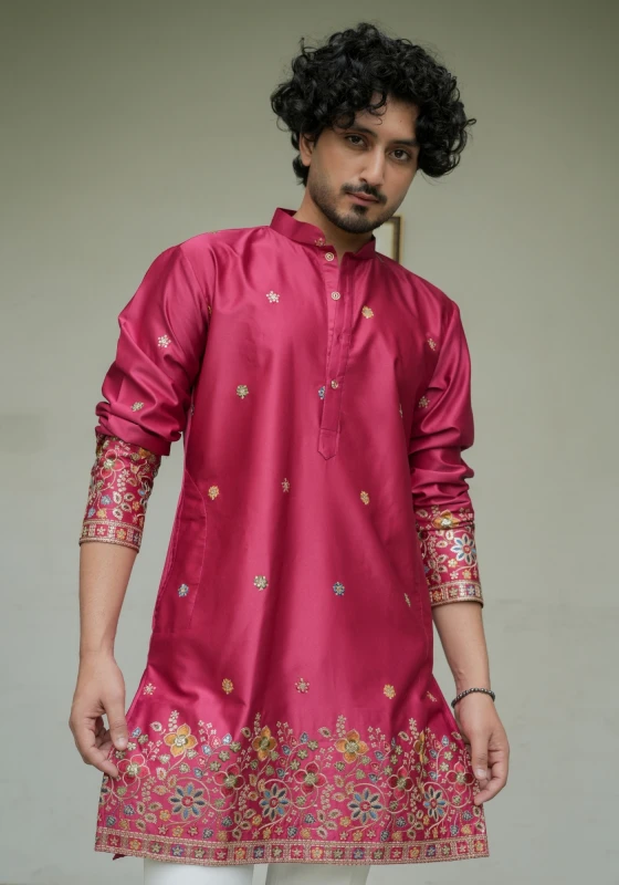 Magenta Pink Noorjaal Gulrang Embroidered Kurta