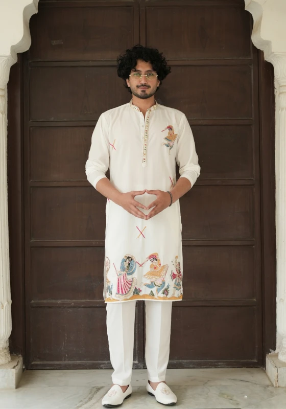 Off White Riwaayat Rangmahal Navratri Embroidered Kurta Pant set