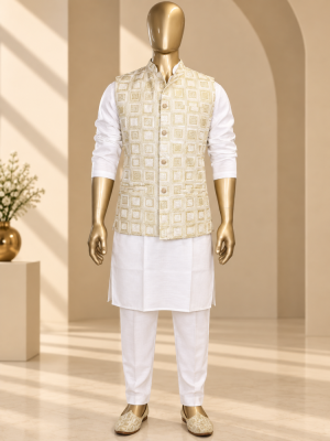 Cream Riwaayat Gulchowk Woven Koti