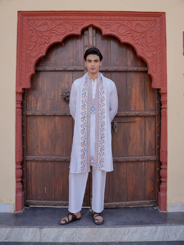 Ivory Embroidered Kurta Pant with Dupatta Festive Wedding Set