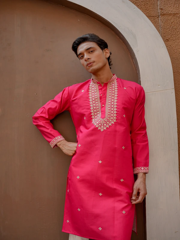Pink Embroidered Designer Kurta Festive & Wedding Wear