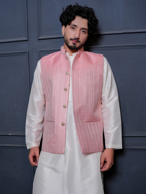 Men’s Pink Ethnic Jacket Kurta Pajama Set