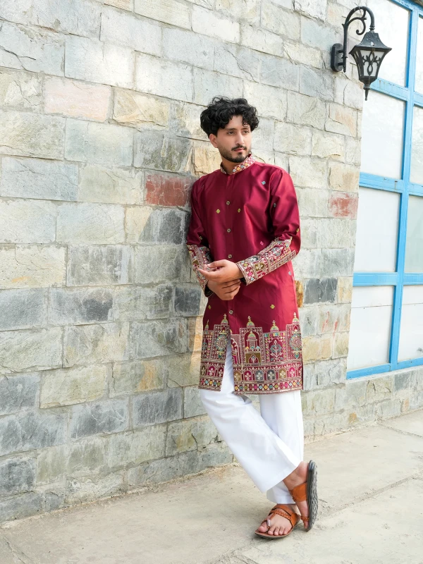 Maroon Multicolor Embroidered Designer Front Open Indo Western Kurta