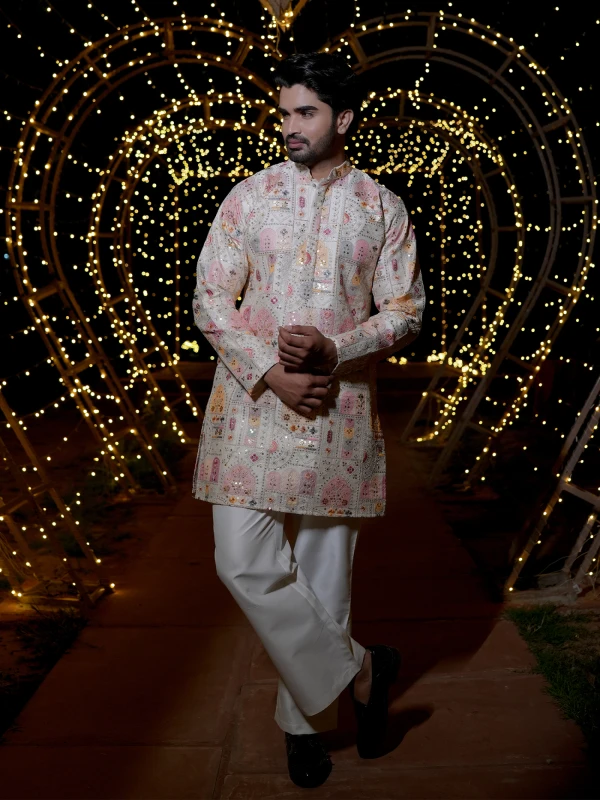 Men’s Cream Embroidered Kurta – Luxury Wedding & Festive Ethnic Wear