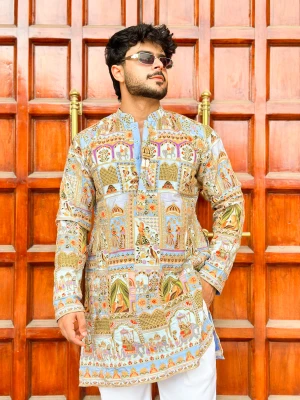 Skyblue Rangrez Darbaar Resham Embroidered Kurta - Blue