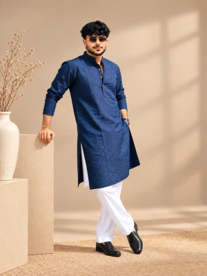 Midnight Navy Nazakat Sutra Embroidered Kurta - Blue