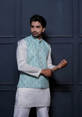 Seagreen Riwaayat Sequin Embroidered Koti with Kurta - Green