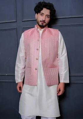 Pink Riwaayat Rekha Woven Koti with Kurta - Pink