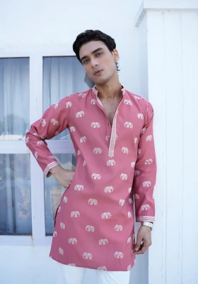 Rose Pink Raang Katha Gajrekha Embrodiered Kurta