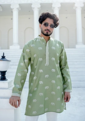 Sage Green Raang Katha Gajrekha Embroidered Kurta - Sage Green