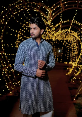 Blue Gulzar Naqsh Embroidered Kurta - Blue