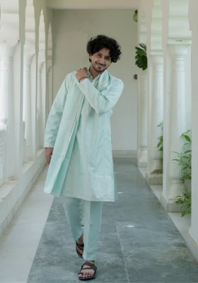 Sea Green Noorjaal Chandni Embroidered Kurta Pant with Dupatta - Seagreen